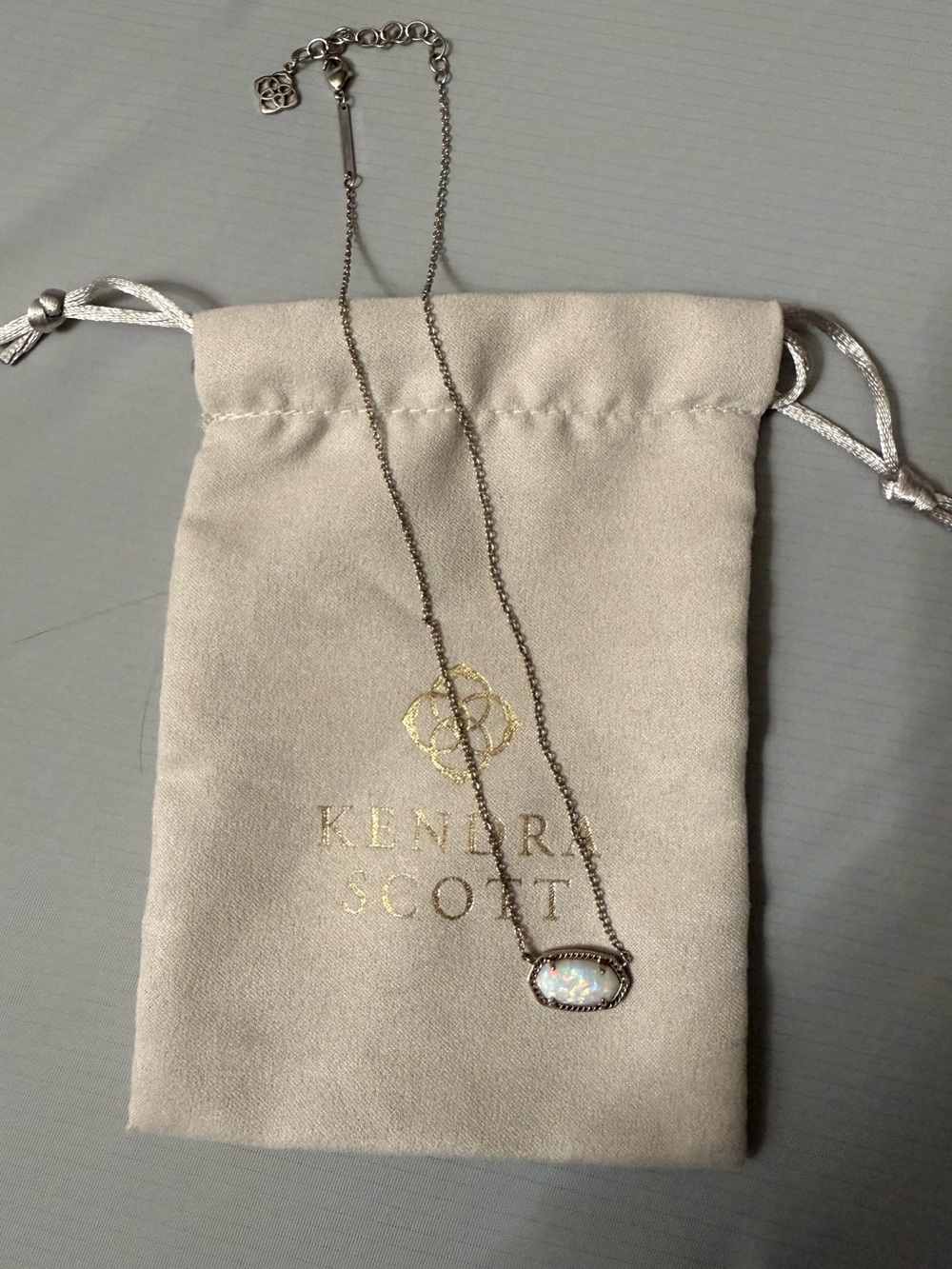 Kendra Scott Silver Necklace with White Opalescent Pendant